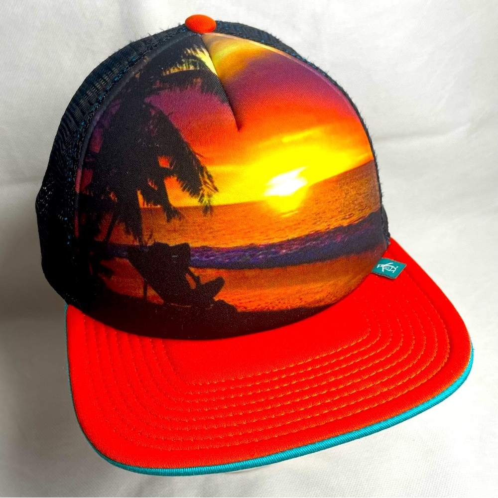 Penguin Munsingwear Orange Teal Sun Set Sun Rise Snap Back Trucker Hat Cap Mesh